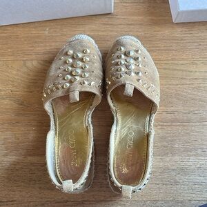 JIMMY CHOO DOLPHIN SUEDE GOLD STUD D'ORSAY ESPADRILLE FLAT SANDAL HAZEL Size 36